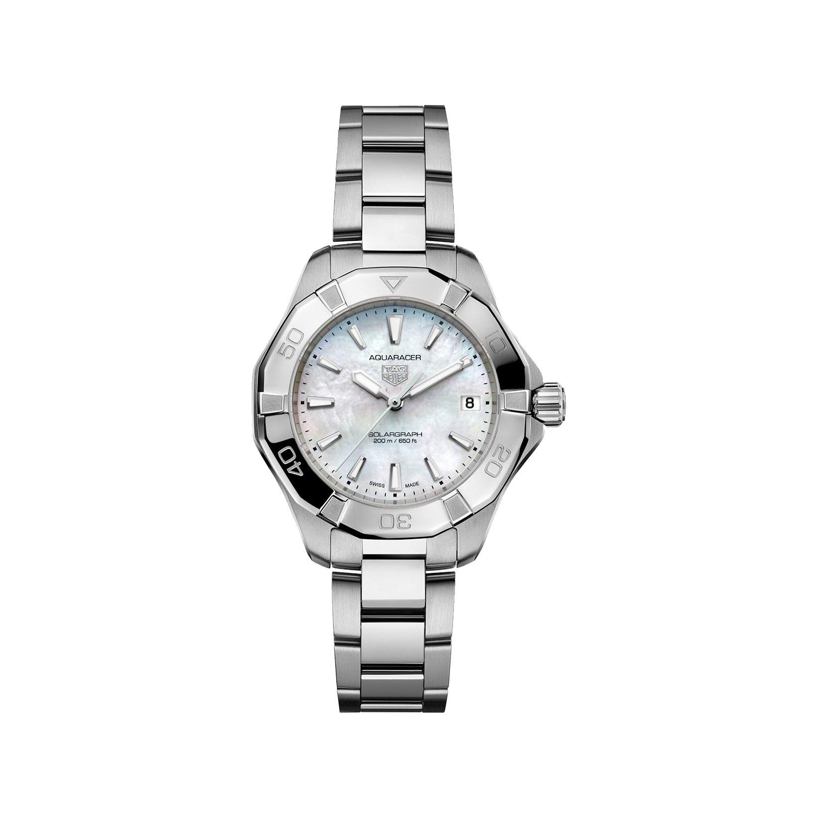 Tag-Heuer Aquaracer Professional 200 Solargraph Solar Quartz 34 mm Stainless Steel Watch  White Dial  Stainless Steel Bracelet