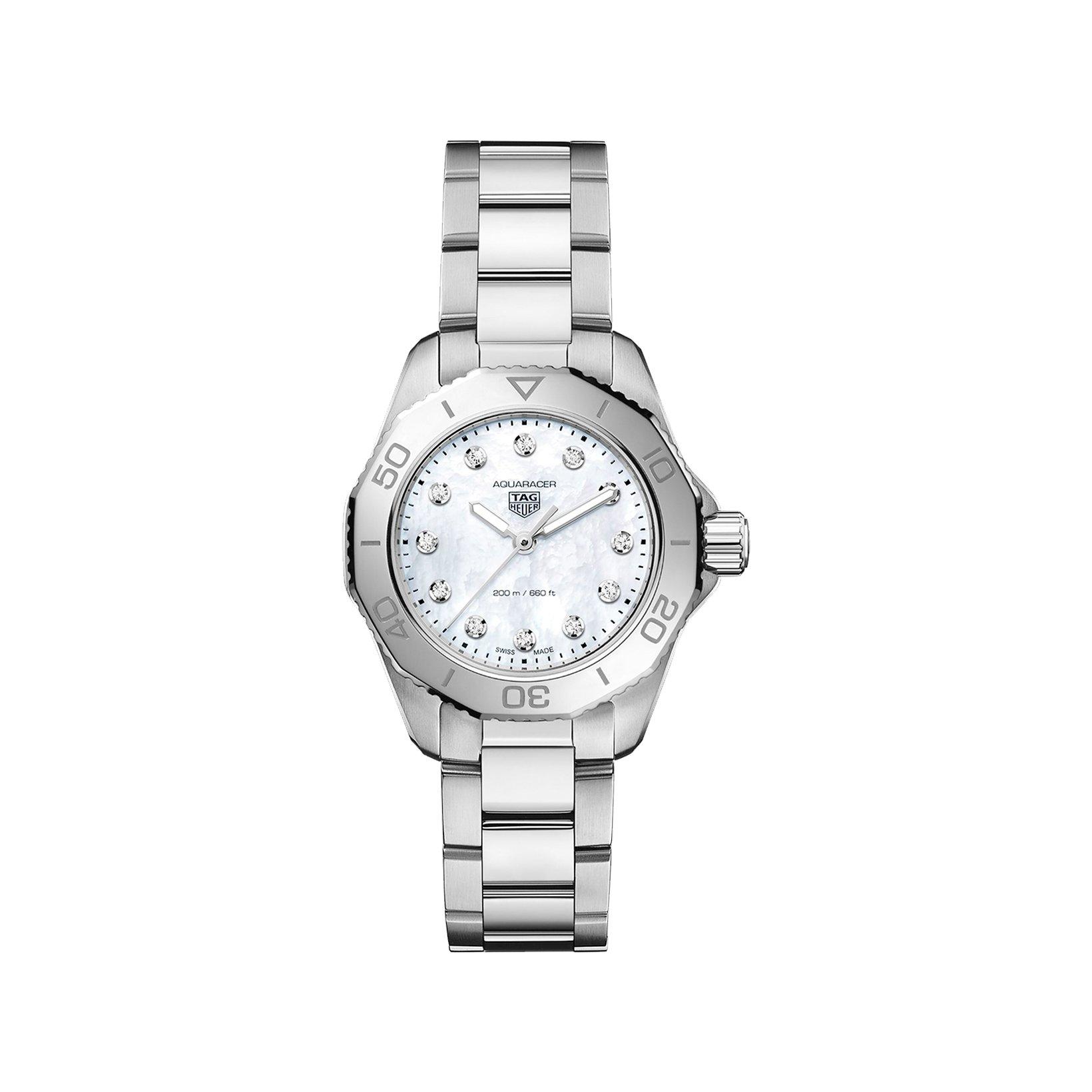 Tag-Heuer Aquaracer Professional 200 Quartz 30 mm Stainless Steel Watch  White Dial  Stainless Steel Bracelet