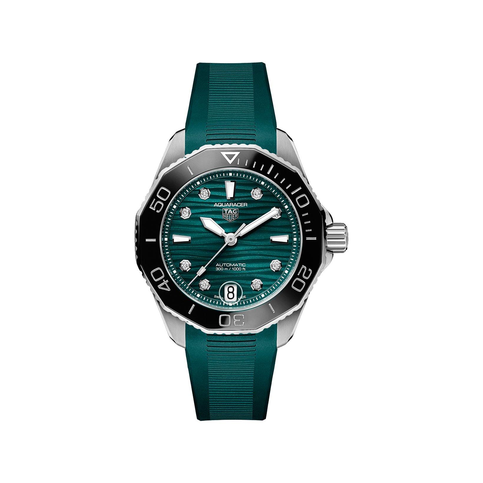 Tag-Heuer Aquaracer Professional 300 Automatic 36 mm Stainless Steel Watch  Green Dial   Rubber Strap