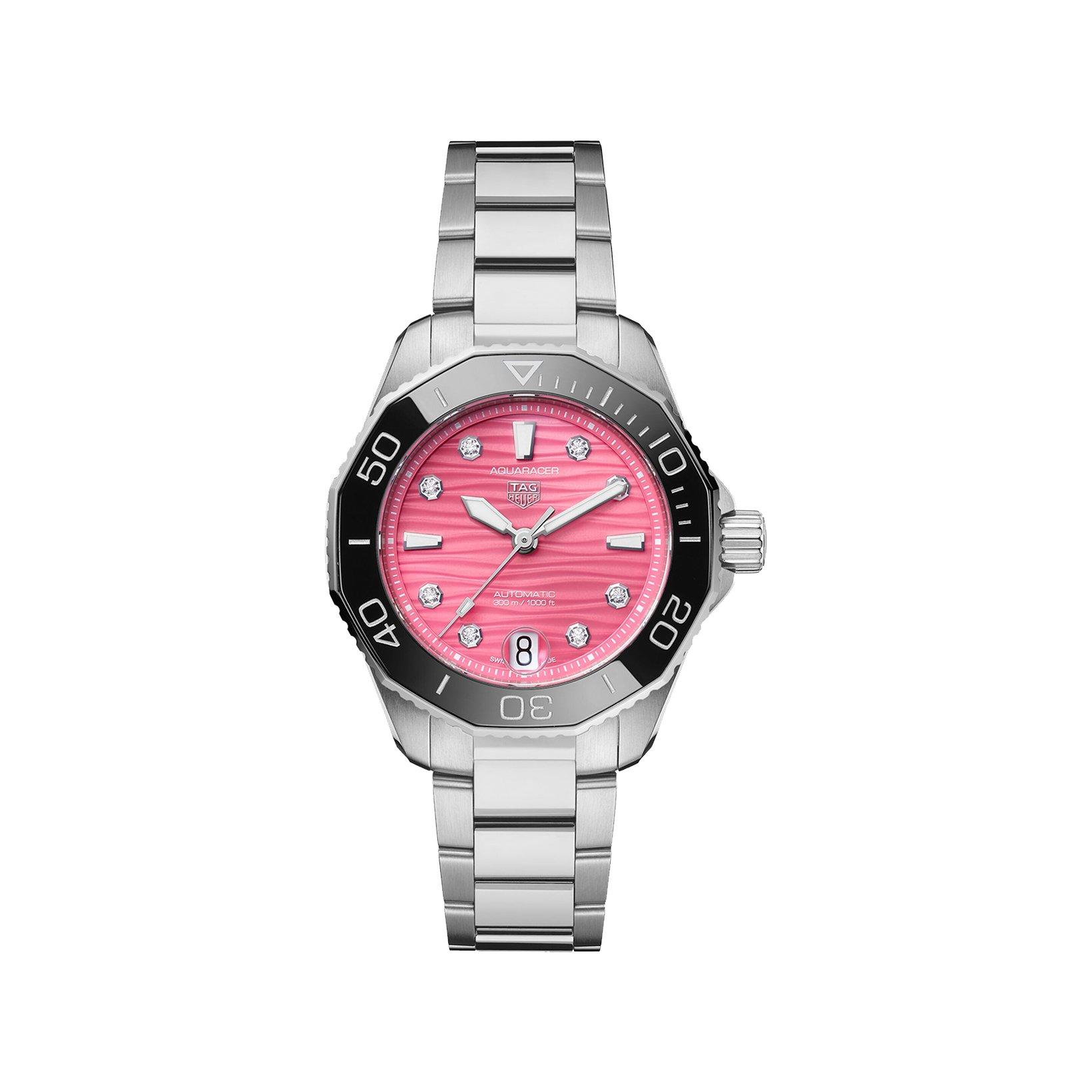 Tag-Heuer Aquaracer Professional 300 Date Automatic 36 mm Stainless Steel Watch  Pink Dial  Stainless Steel Bracelet