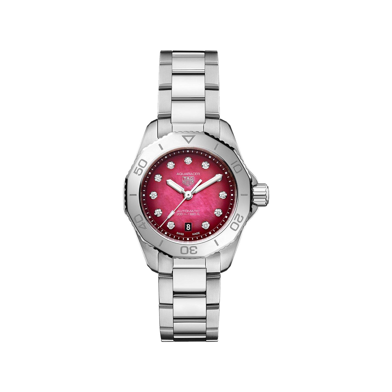 Tag-Heuer Aquaracer Professional 200 Date Automatic 30 mm Stainless Steel Watch  Red Dial  Stainless Steel Bracelet