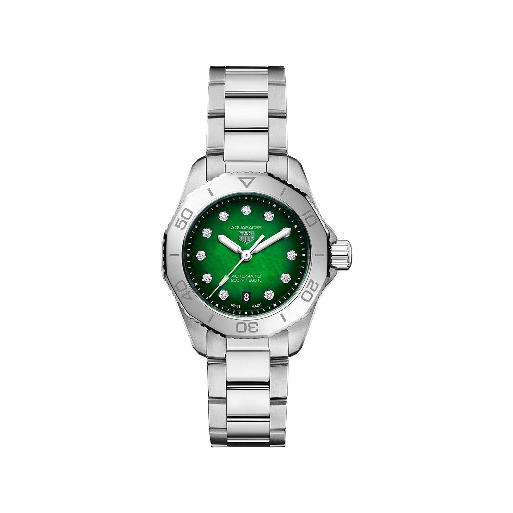 Tag-Heuer Aquaracer Professional 200 Date Automatic 30 mm Stainless Steel Watch  Green Dial  Stainless Steel Bracelet
