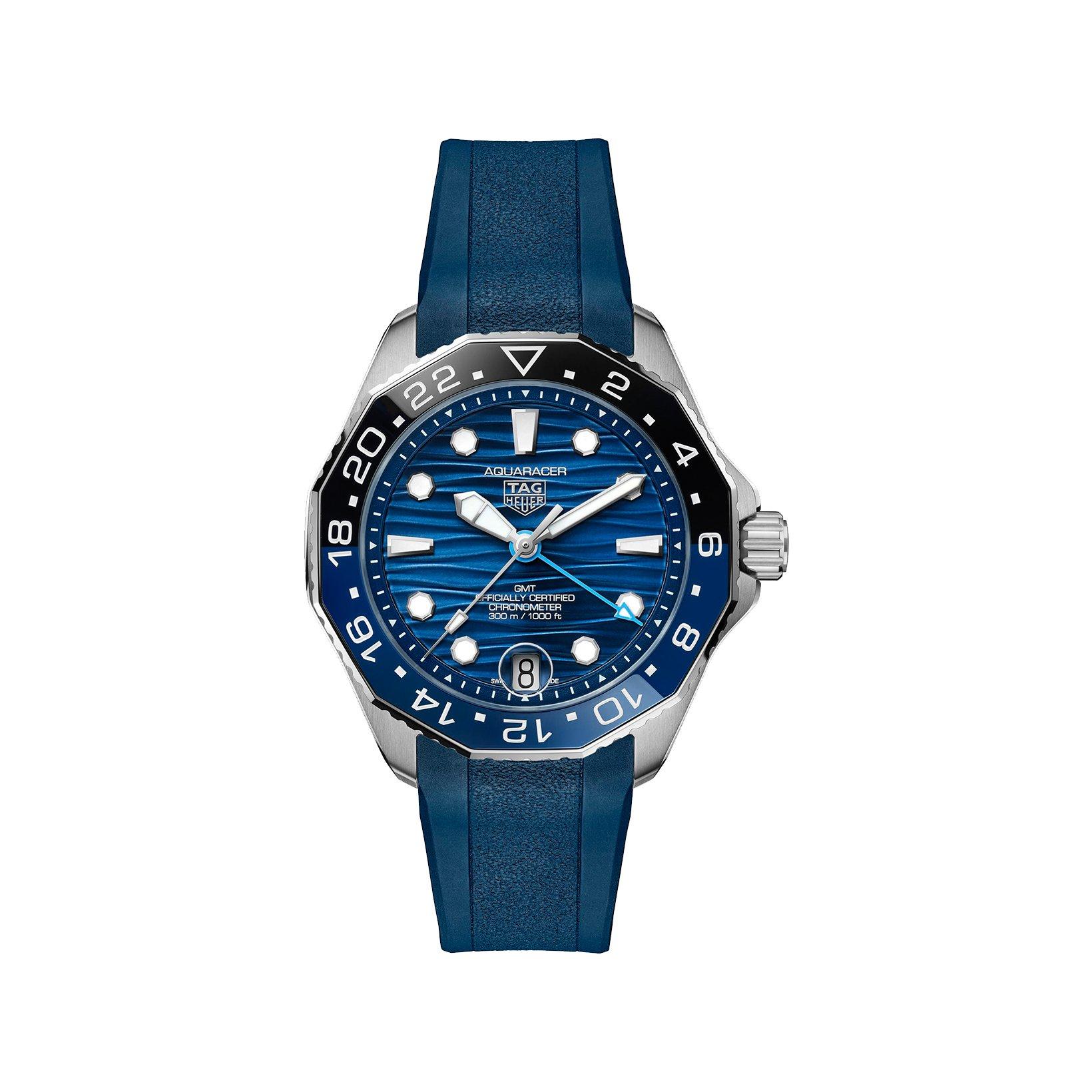 Tag-Heuer Aquaracer Professional 300 Gmt Automatic 42 mm Stainless Steel Watch  Blue Dial   Rubber Strap