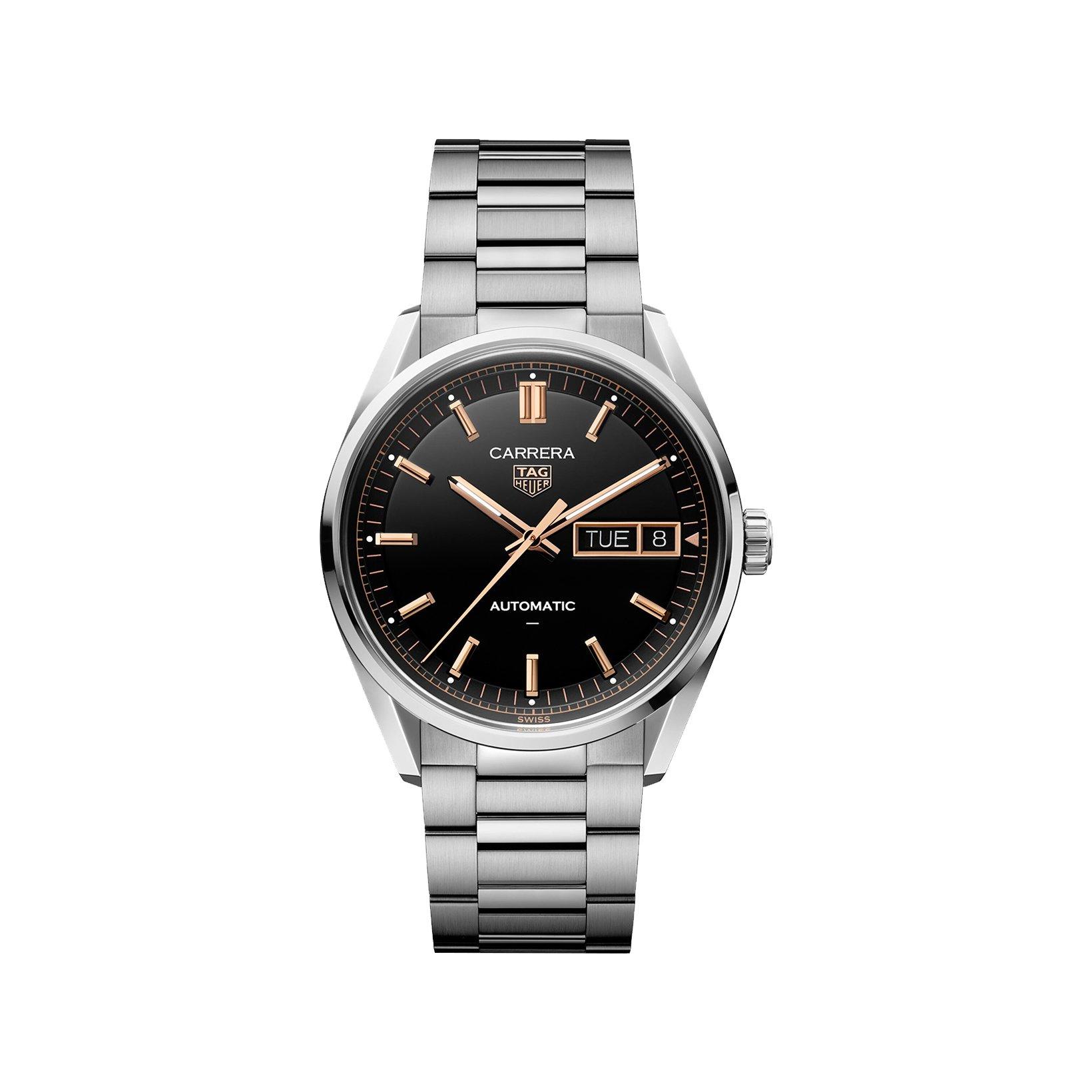 Tag-Heuer Carrera Day-Date Automatic 41 mm Stainless Steel Watch  Black Dial  Stainless Steel Bracelet