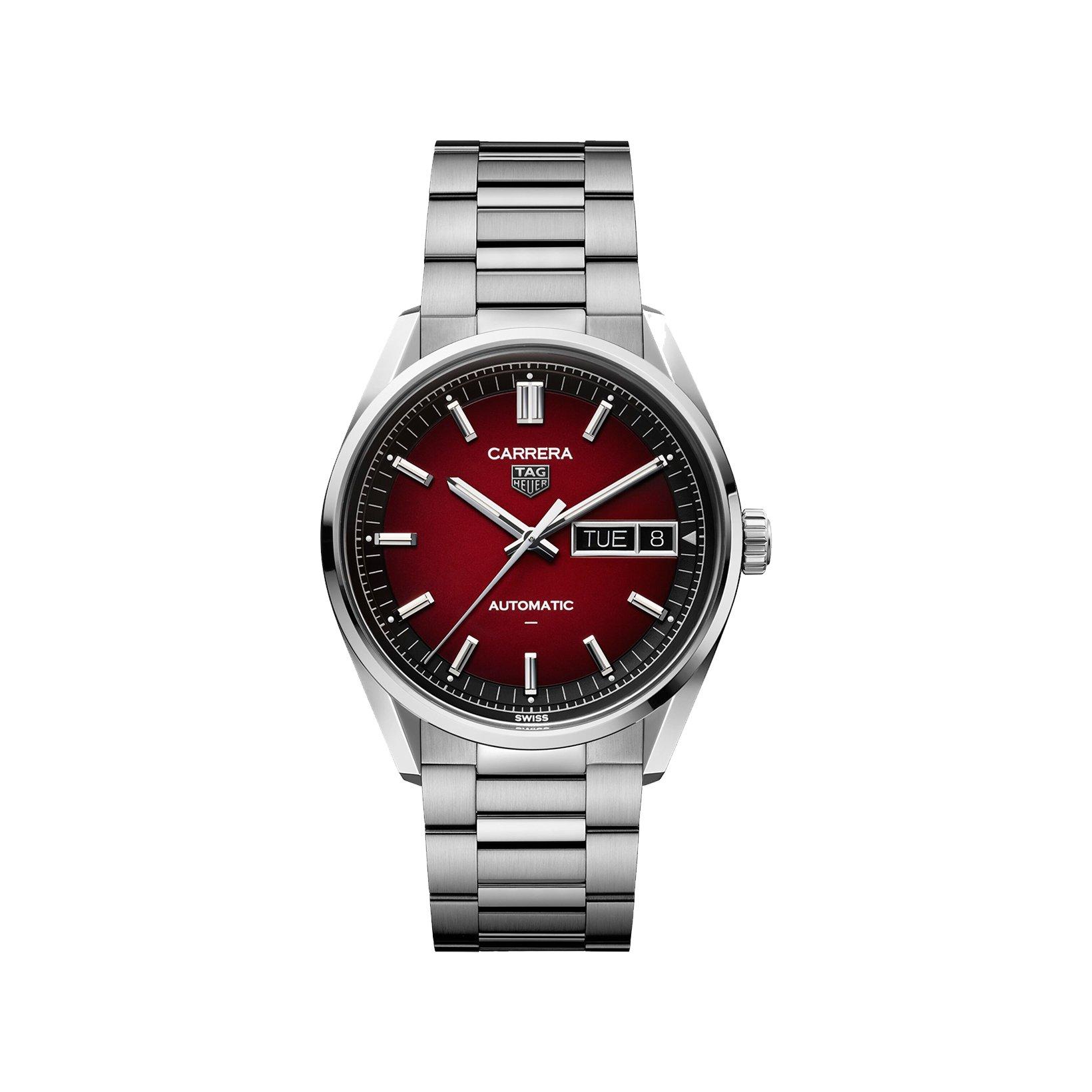 Tag-Heuer Carrera Day-Date Automatic 41 mm Stainless Steel Watch  Black And Red Dial  Stainless Steel Bracelet