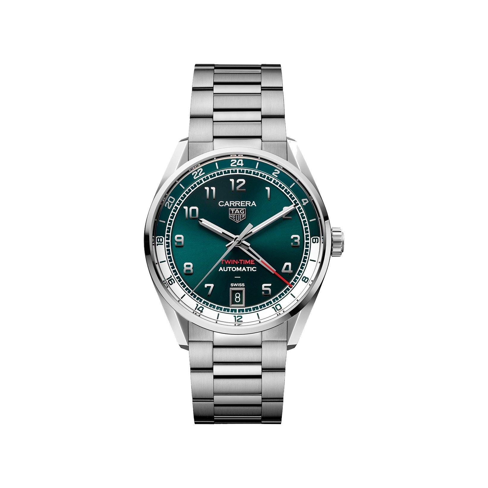 Tag-Heuer Carrera Day-Date Automatic 41 mm Stainless Steel Watch  Green Dial  Stainless Steel Bracelet