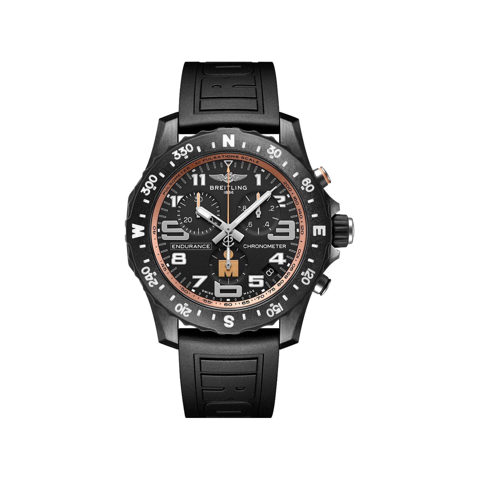Breitling Endurance B82 Quartz 44 mm Breitlight Watch  Black Dial   Rubber Strap