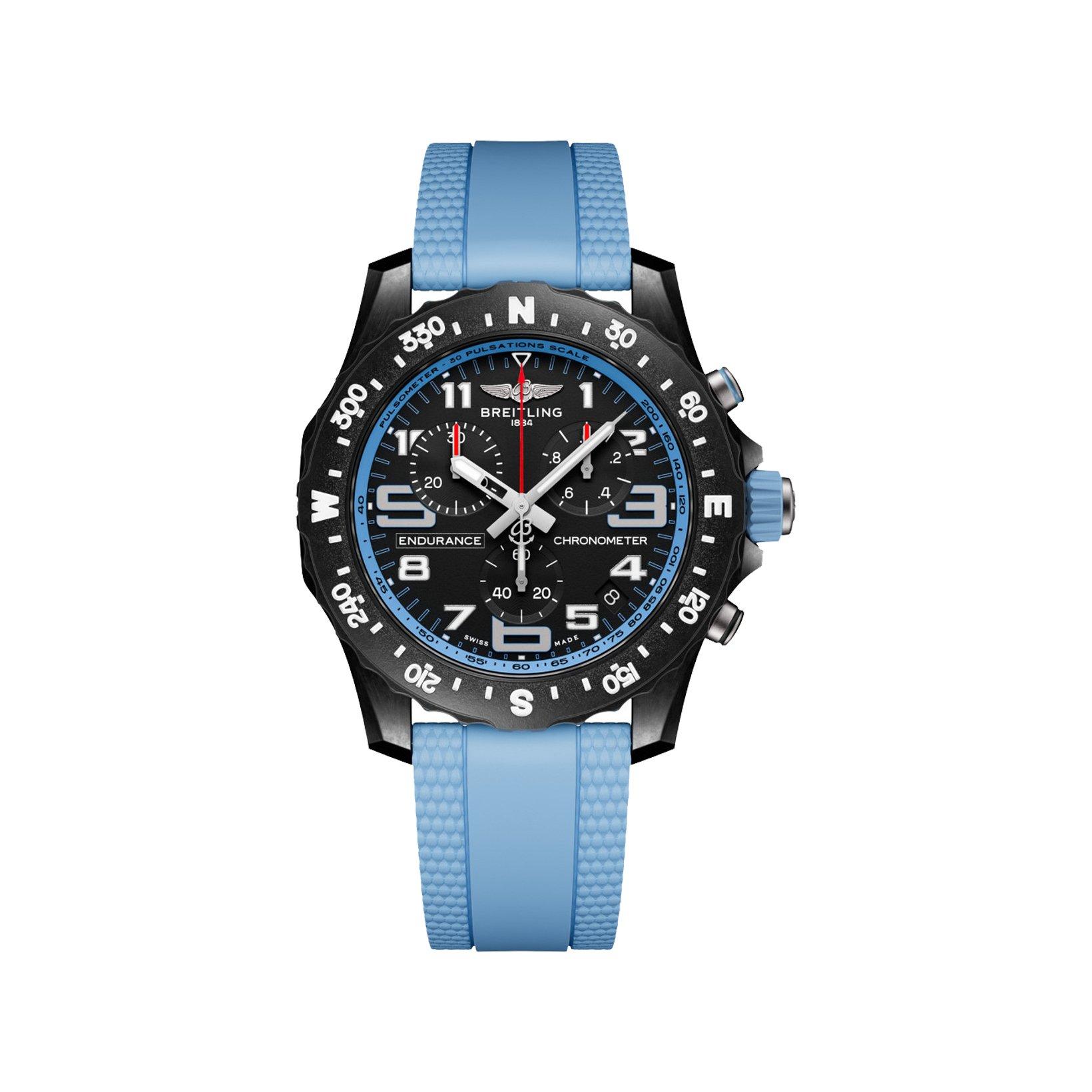 Breitling Endurance B82 Quartz 44 mm Breitlight Watch  Black Dial   Rubber Strap
