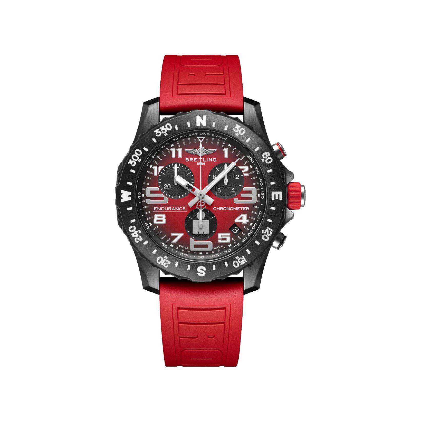 Breitling Endurance B82 Quartz 44 mm Breitlight Watch  Red Dial   Rubber Strap