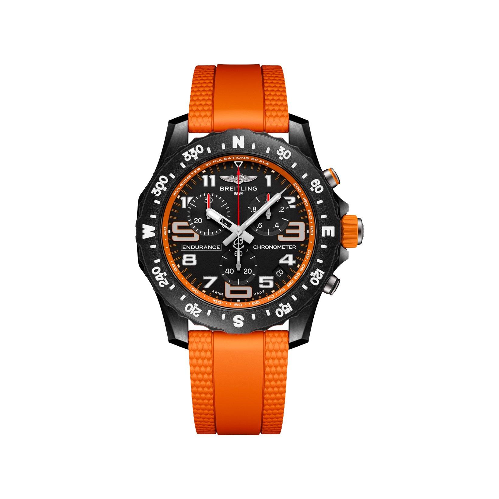 Breitling Endurance B82 Quartz 44 mm Breitlight Watch  Black Dial   Rubber Strap