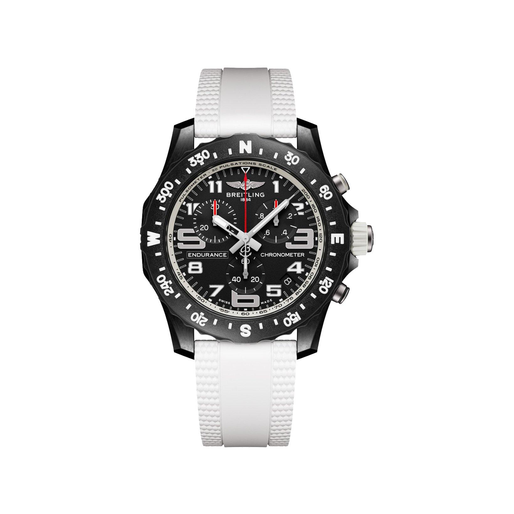 Breitling Endurance B82 Quartz 44 mm Breitlight Watch  Black Dial   Rubber Strap