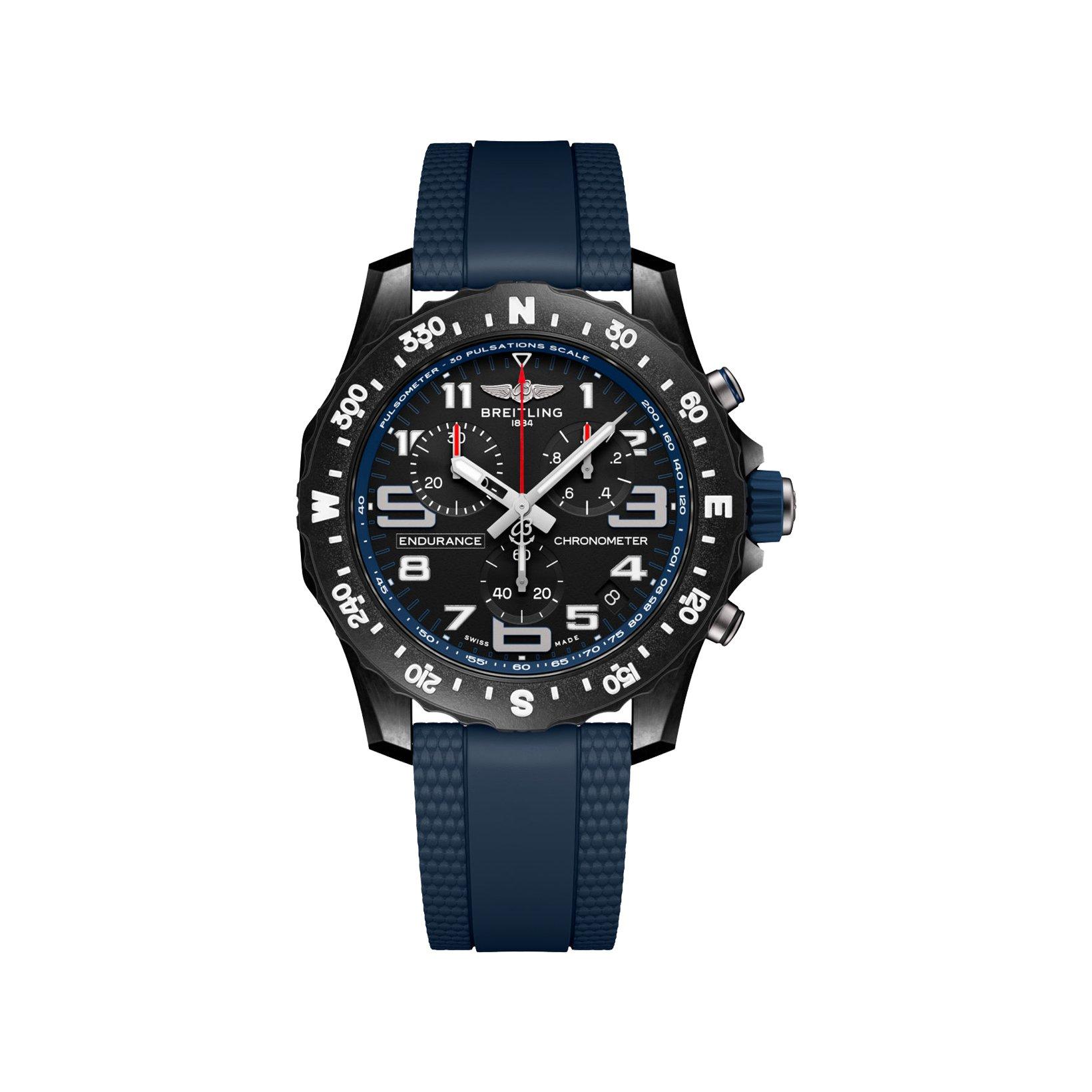 Breitling Endurance B82 Quartz 44 mm Breitlight Watch  Black Dial   Rubber Strap