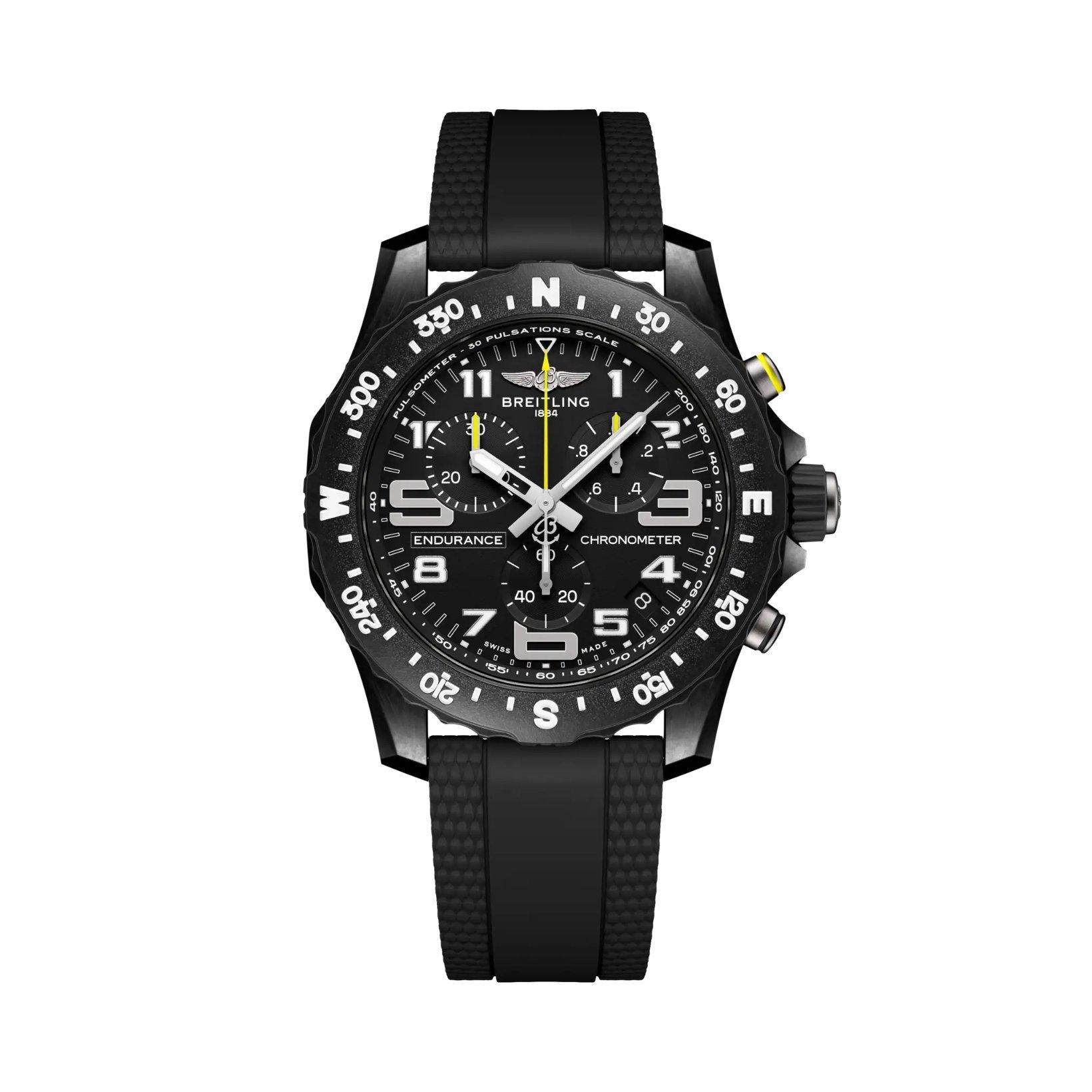Breitling Endurance B82 Quartz 44 mm Breitlight Watch  Black Dial   Rubber Strap