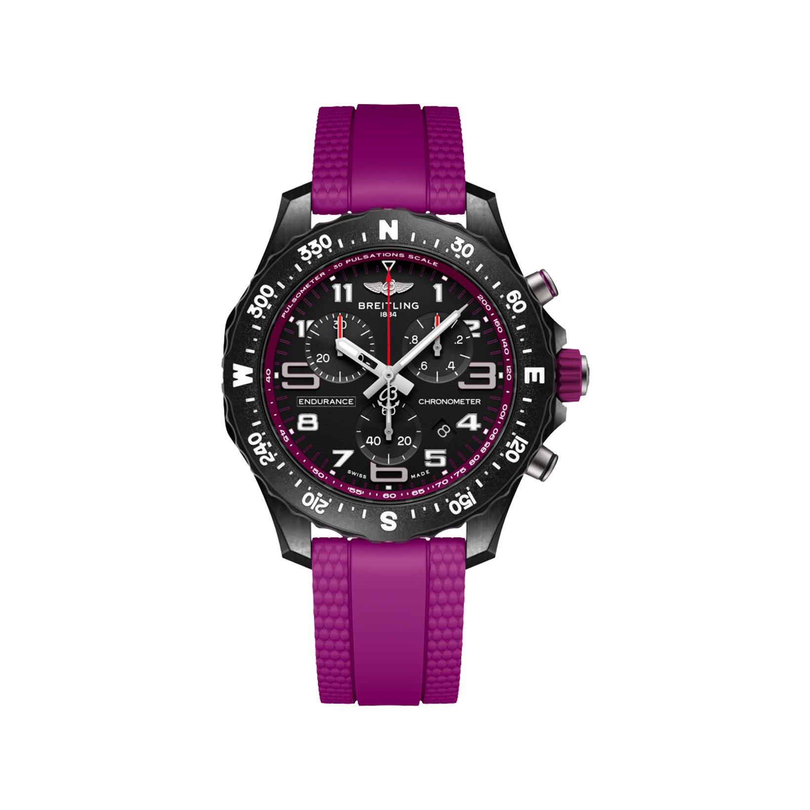 Breitling Endurance B84 Quartz 38 mm Breitlight Watch  Black Dial   Rubber Strap